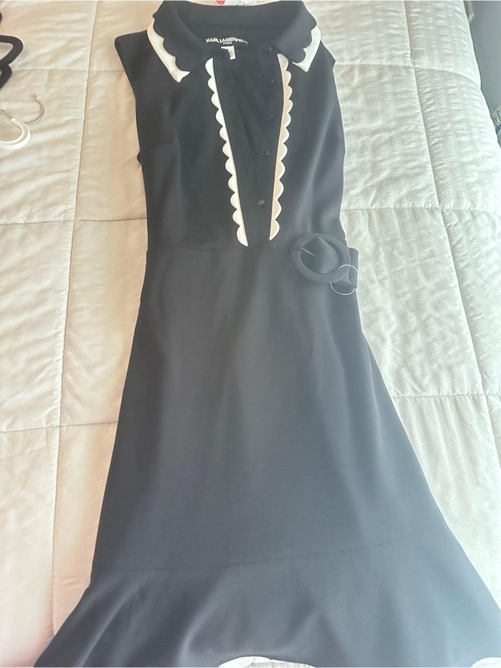 Aris Black Midi Dress with White Scallop Trim